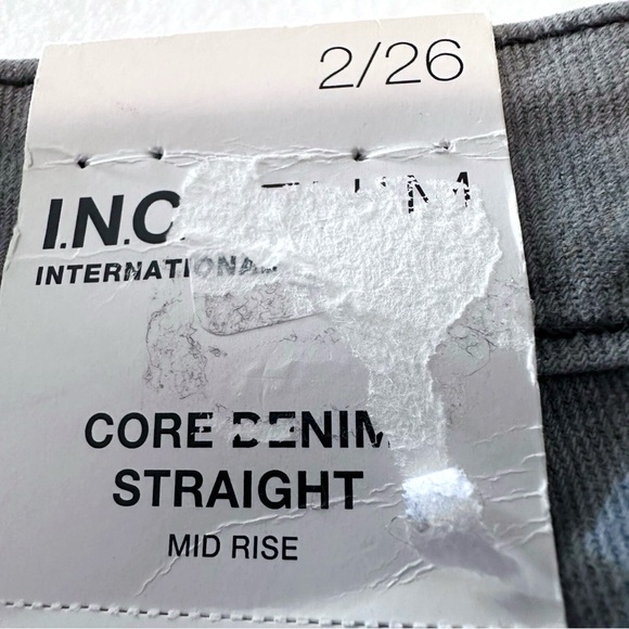 INC Denim Mid Rise Straight Jeans 2/26 Gray Fade Wash Distressed NWT - Picture 8 of 12
